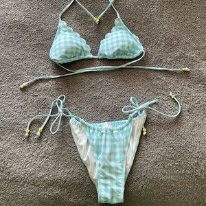 STONEY CLOVER LANE Triangle Bikini. Blue, white plaid. NWT